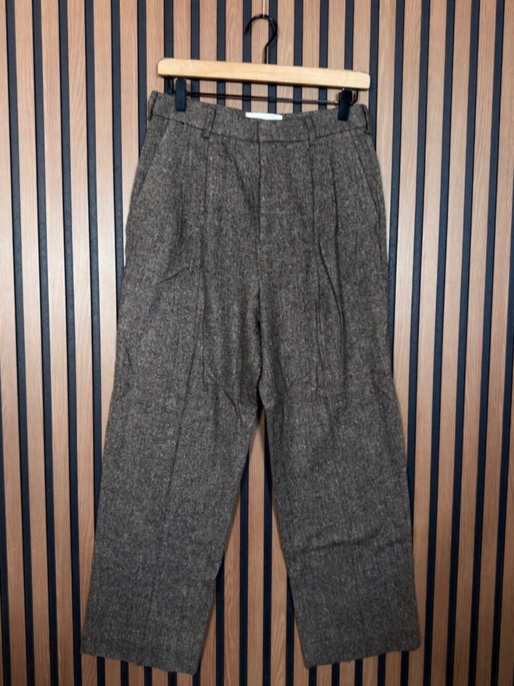 New The Great Pants 26 Womens Gray Pleated Silk Wool Herringbone Trousers